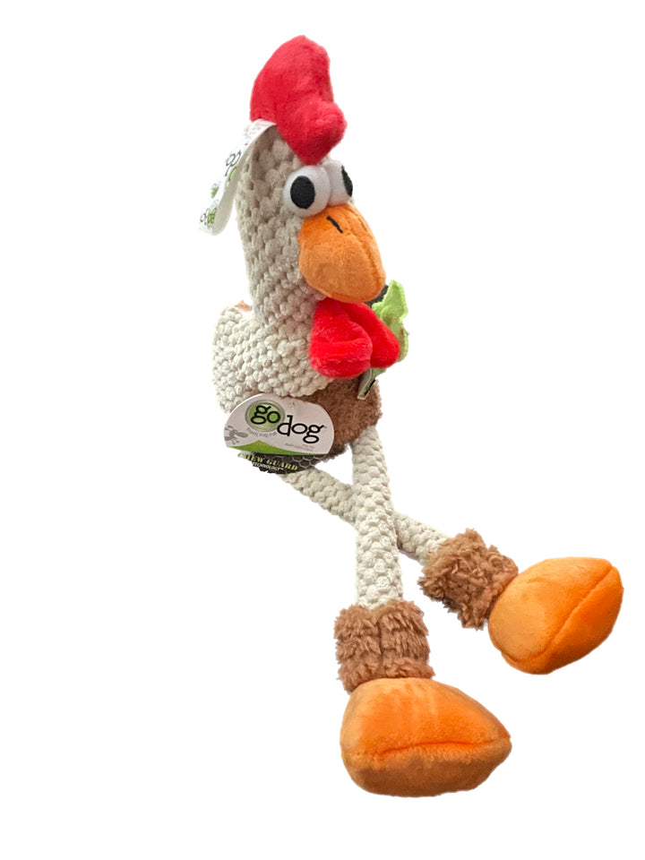 GoDog Checkers Skinny Rooster Brown w/Chew Guard Toy Large
