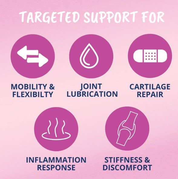 Diagram of targeted support for joint health on a pink background