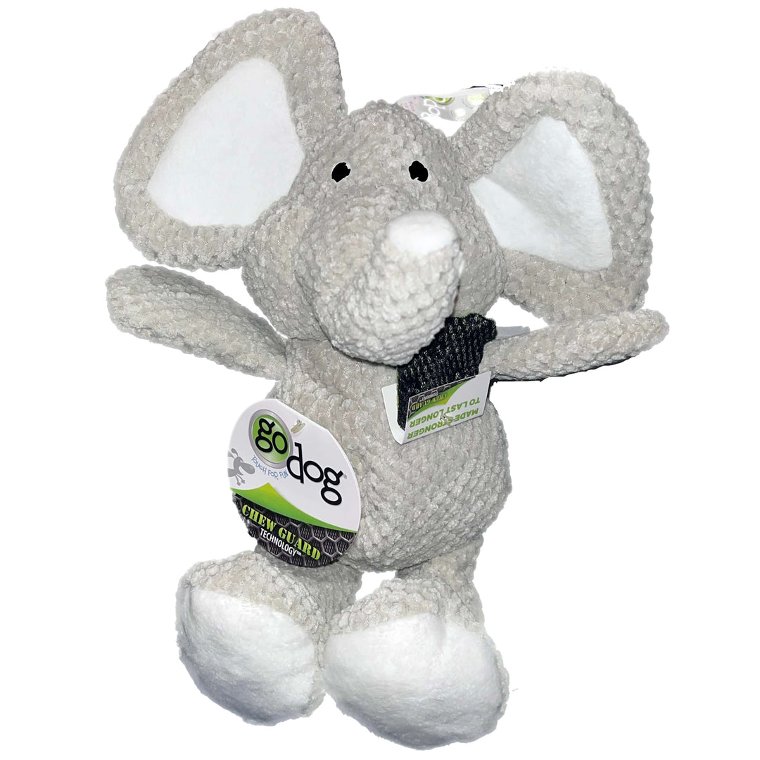 GoDog Checkers Elephant w/Chew Guard Plush Dog Toy Large