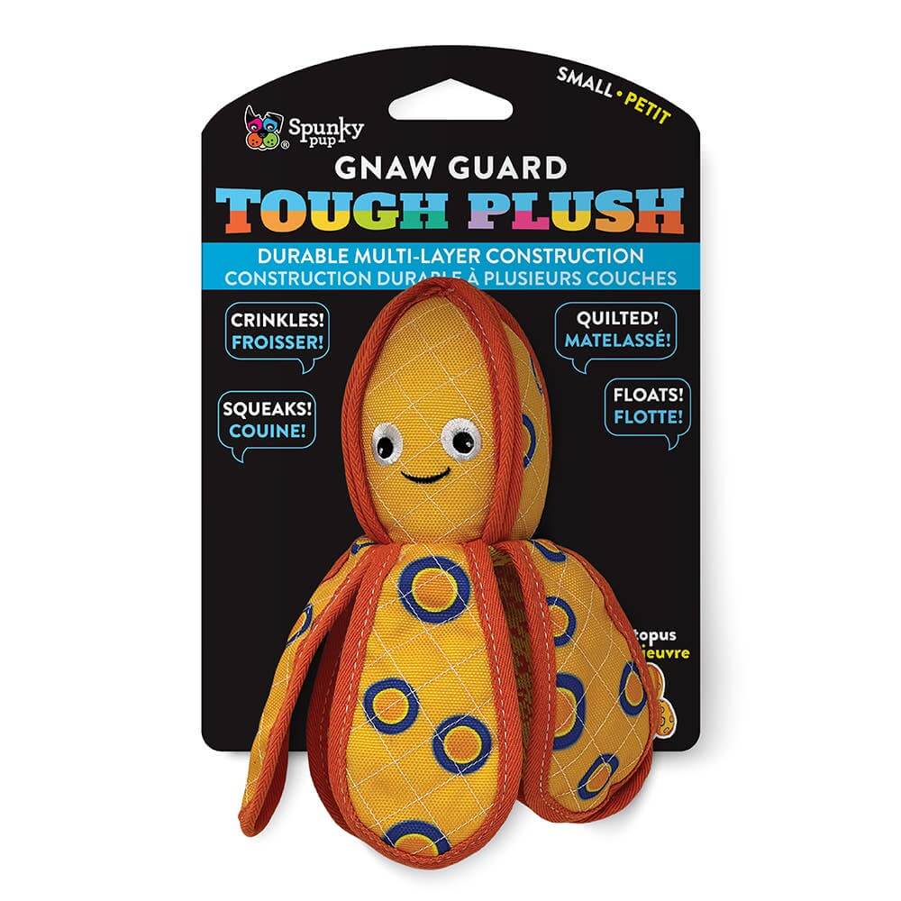 Yellow plush toy with red accents on a Spunky Punk packaging