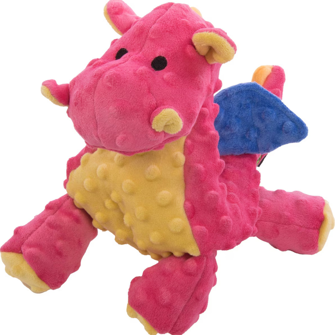 GoDog Dragon w/Chew Guard Coral Plush Dog Toy Large