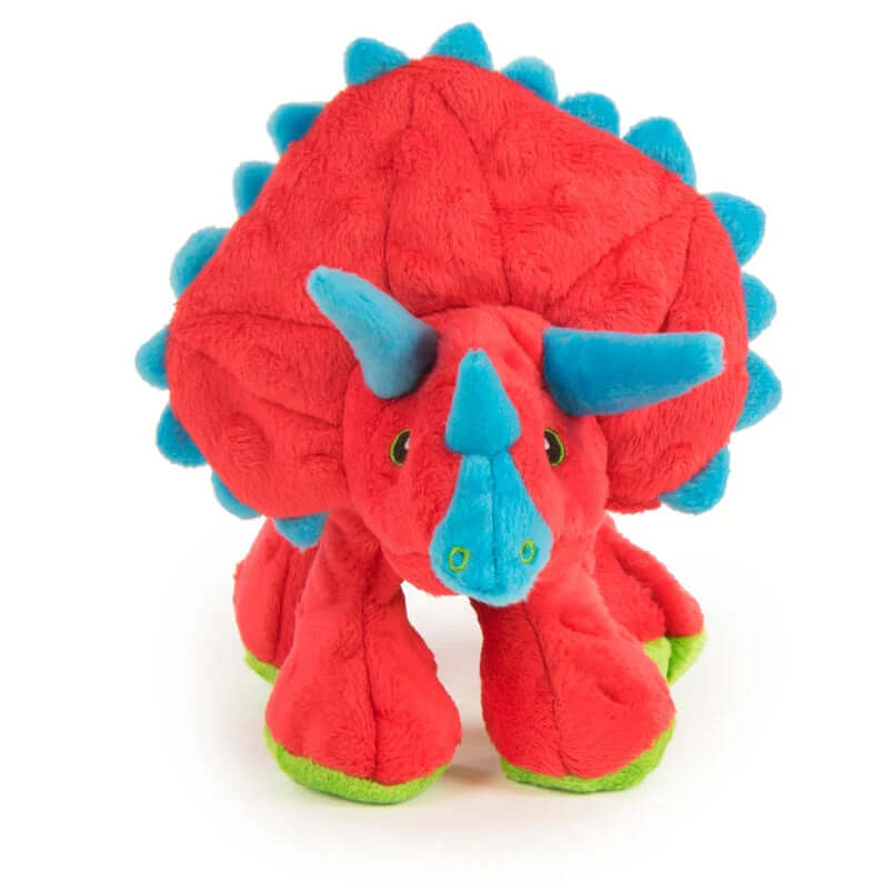 GoDog Dino Triceratops w/Chew Guard Plush Dog Toy Red Large