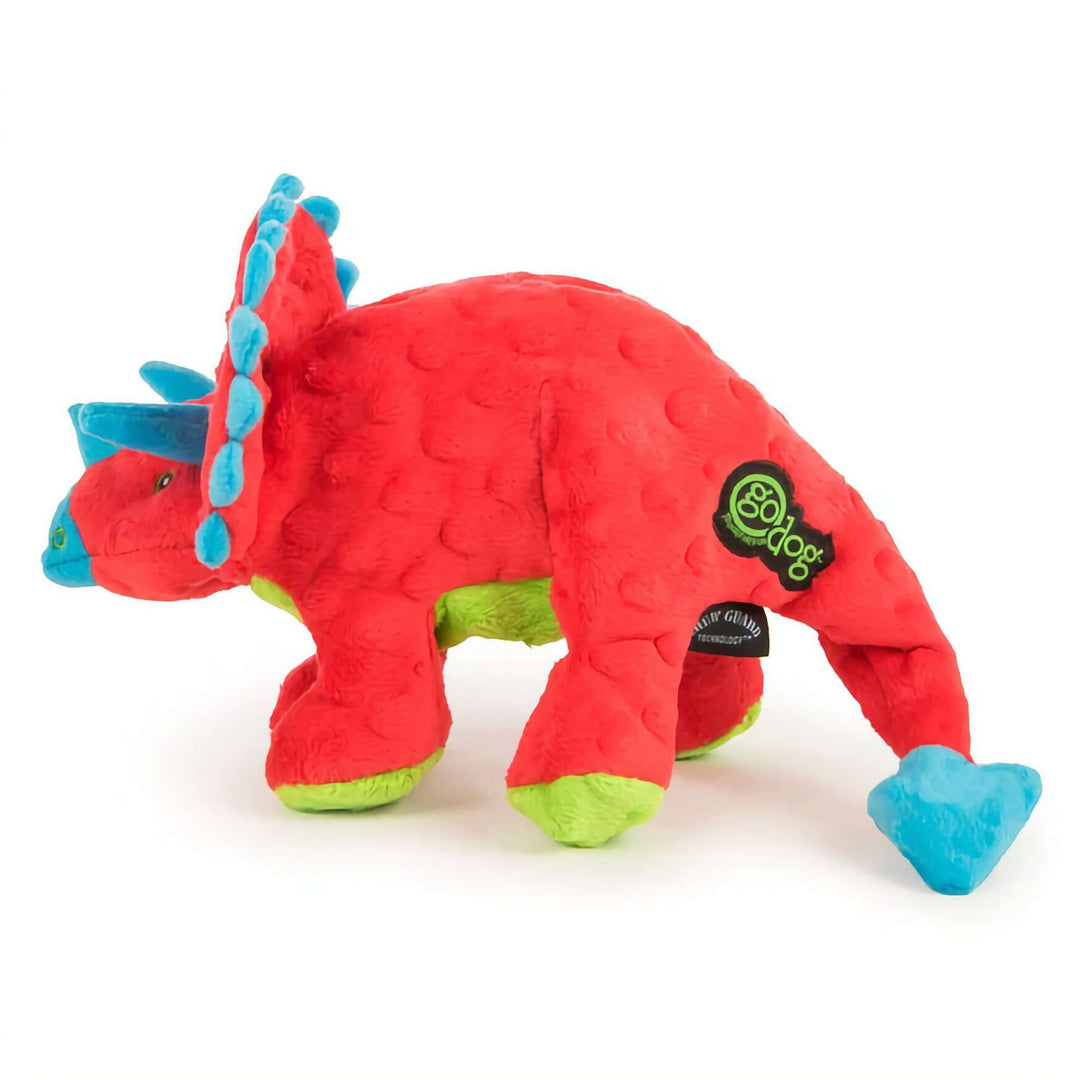 GoDog Dino Triceratops w/Chew Guard Plush Dog Toy Red Large