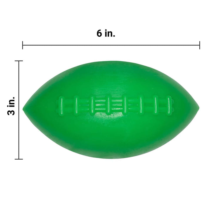 Ruff Dawg Football XL Lifetime Guaranteed green dog toy measuring 6 in by 3 in for fetching fun